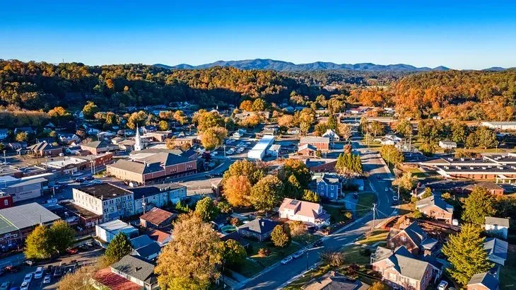 Aerial view of historic downtown Ellijay