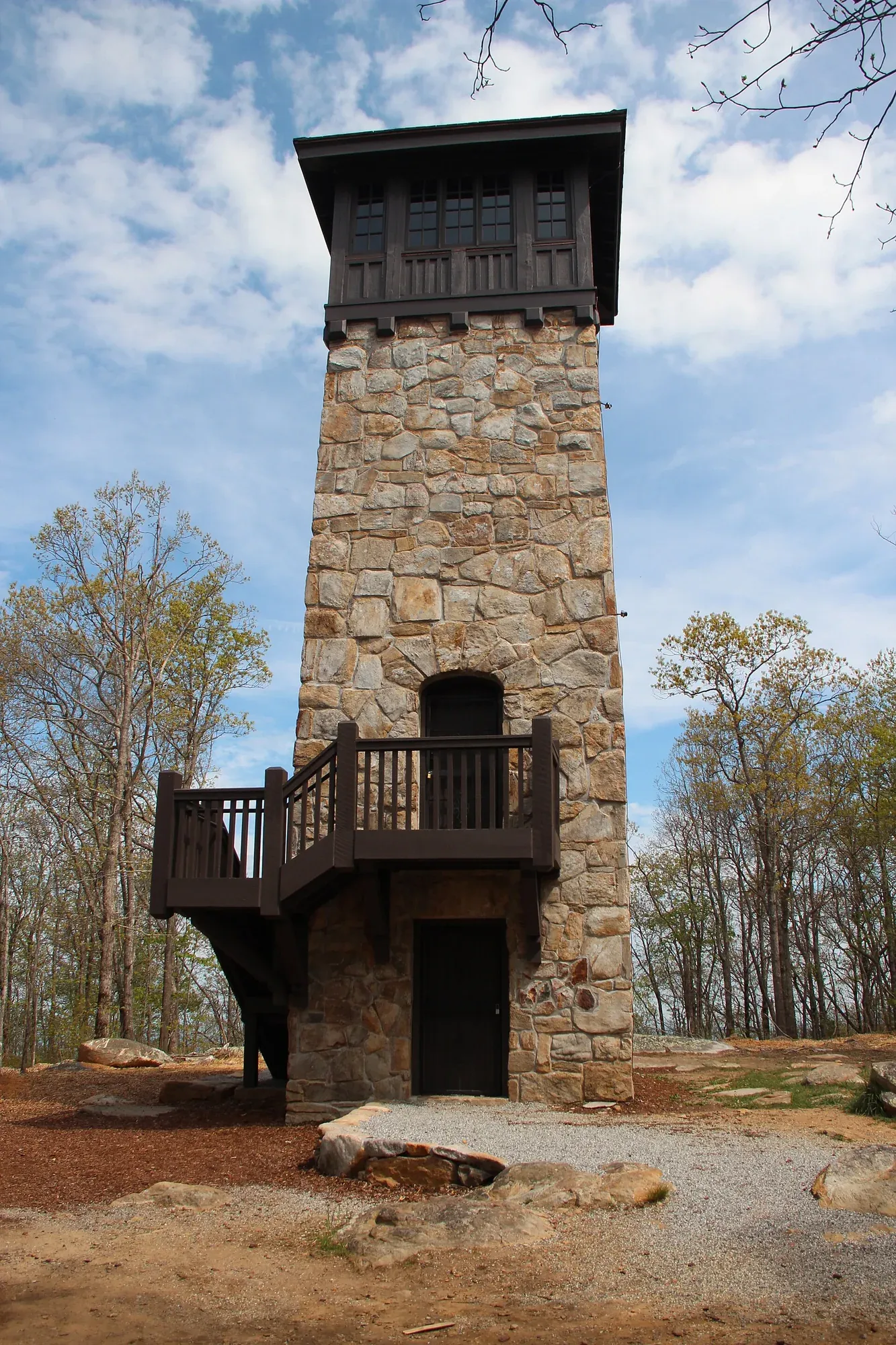 The stone fire tower built by the Civilian Conservation Corps at Fort Mountain